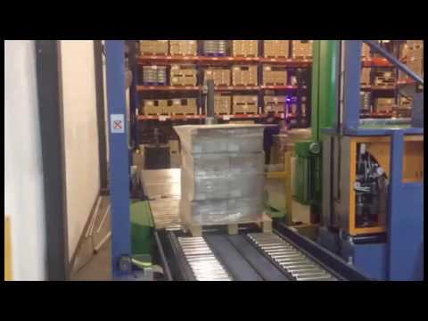 On line pallet wrapping machine and pallet strapping machine