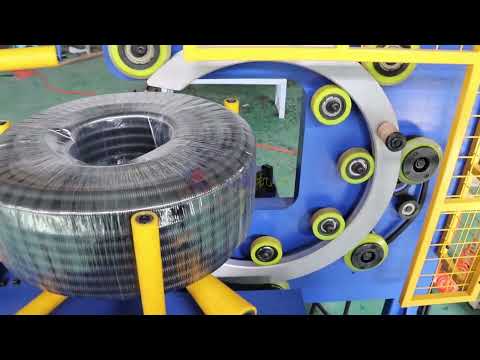 How coil wrapping machine for hose and pipe coil packaging